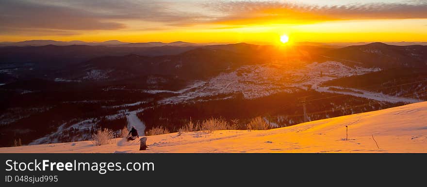 Winter sunset in the forest