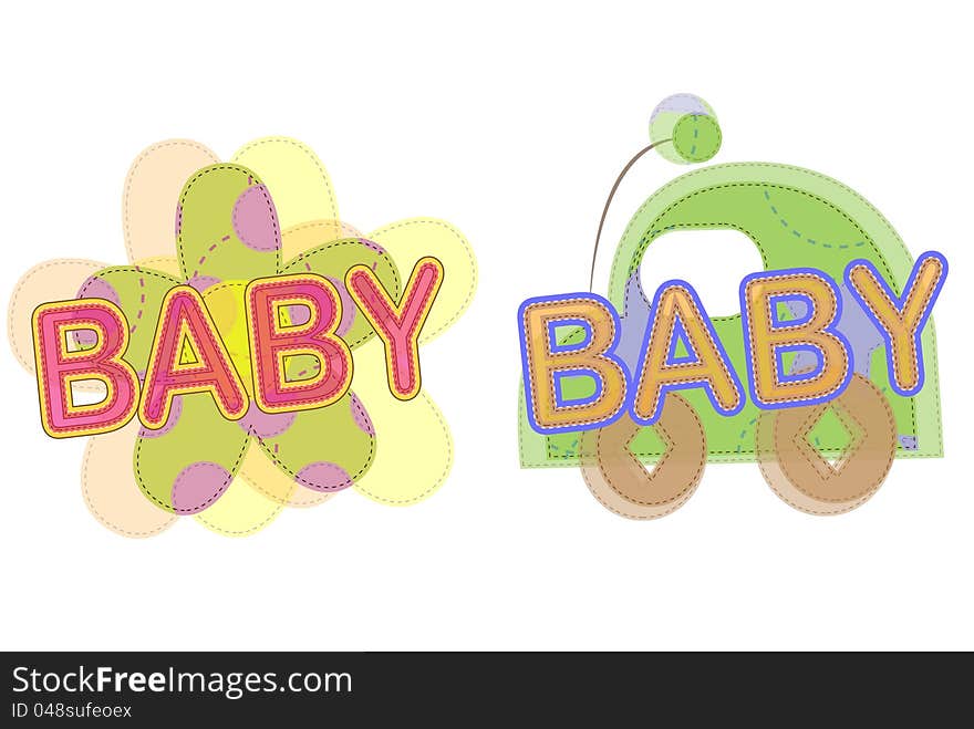 Patches in a children's style, a flower and a car. Patches in a children's style, a flower and a car