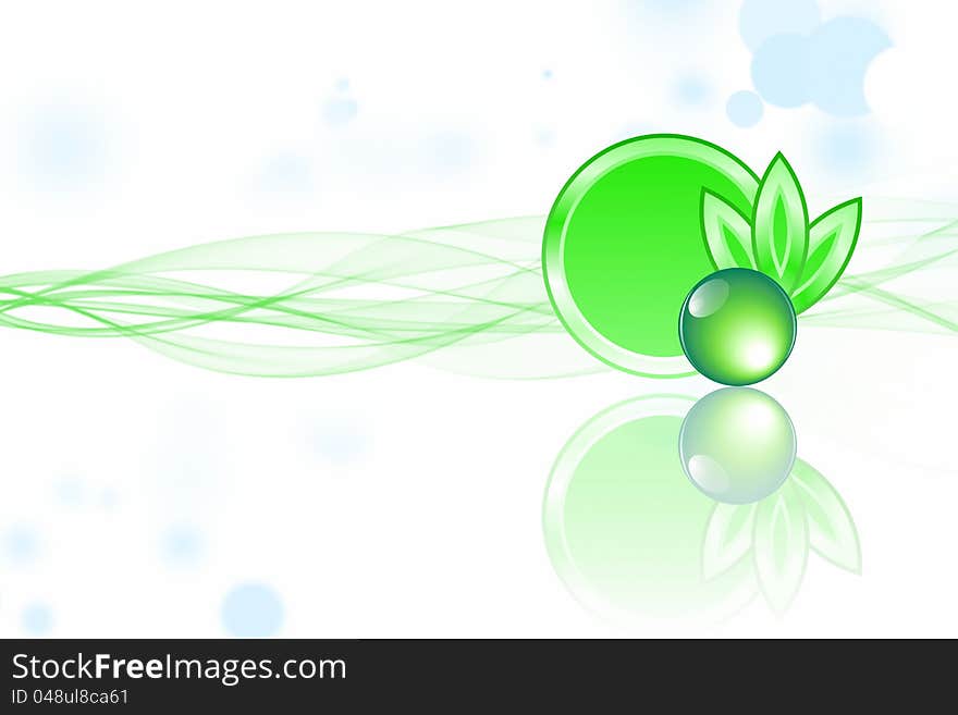 Abstract background with green leaves and drop