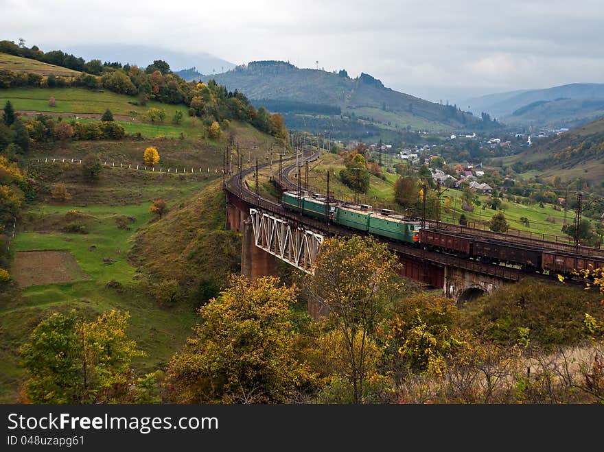 Electric locomotives with freight train