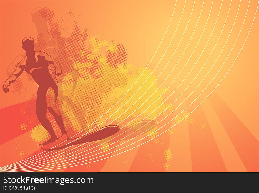 Summer orange background with surfing