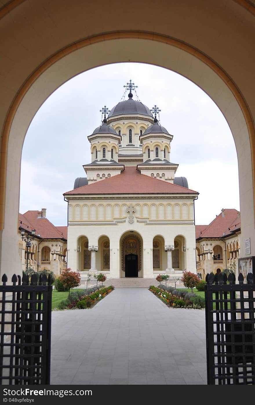 Alba Iulia monastrery view from the arch gate. Alba Iulia monastrery view from the arch gate