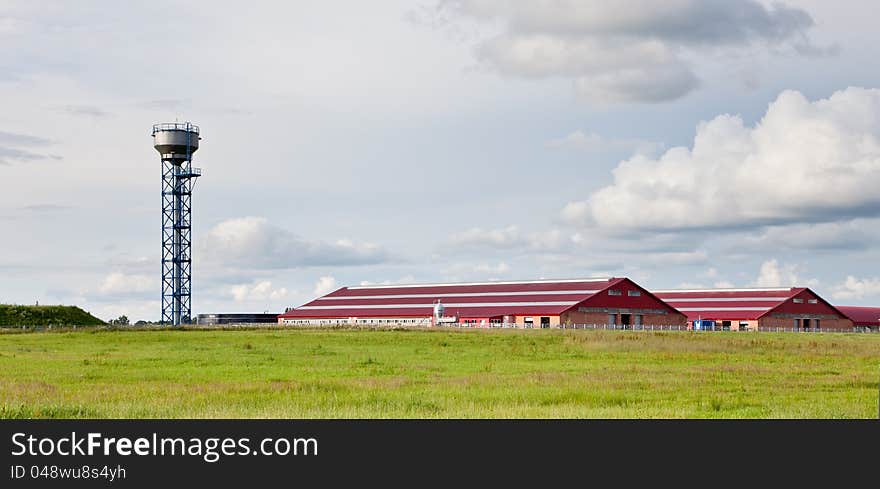 Modern buildings cattle farm. Agriculture in Belarus.