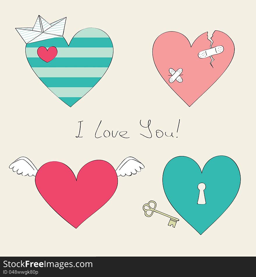 Vector collection of different hearts. Vector collection of different hearts