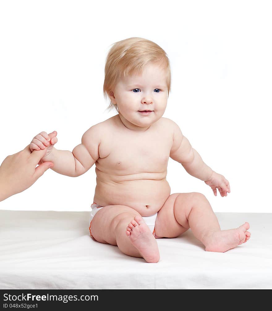 Cute baby holding mother's hand. Cute baby holding mother's hand