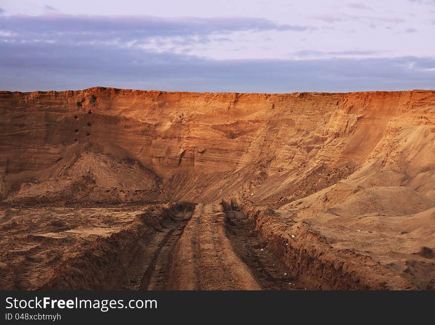 Dead-end road in sand quarry