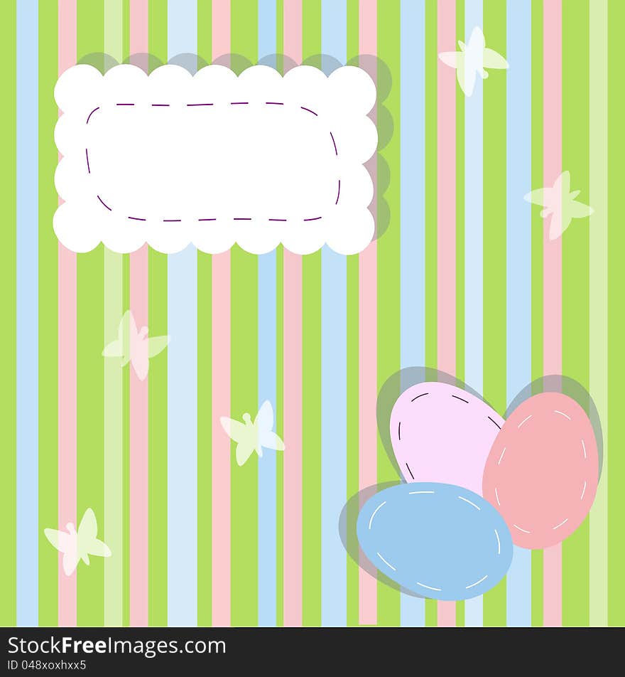 Simple easter pastel card on striped background