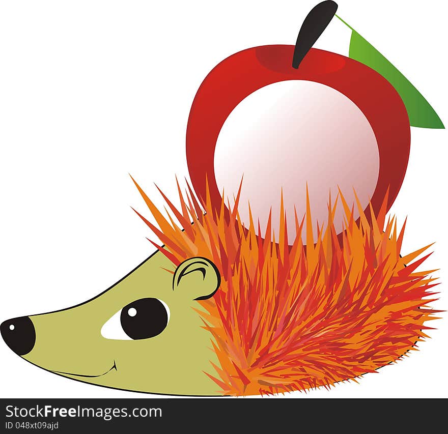 Price tag - the shape of a hedgehog with apple