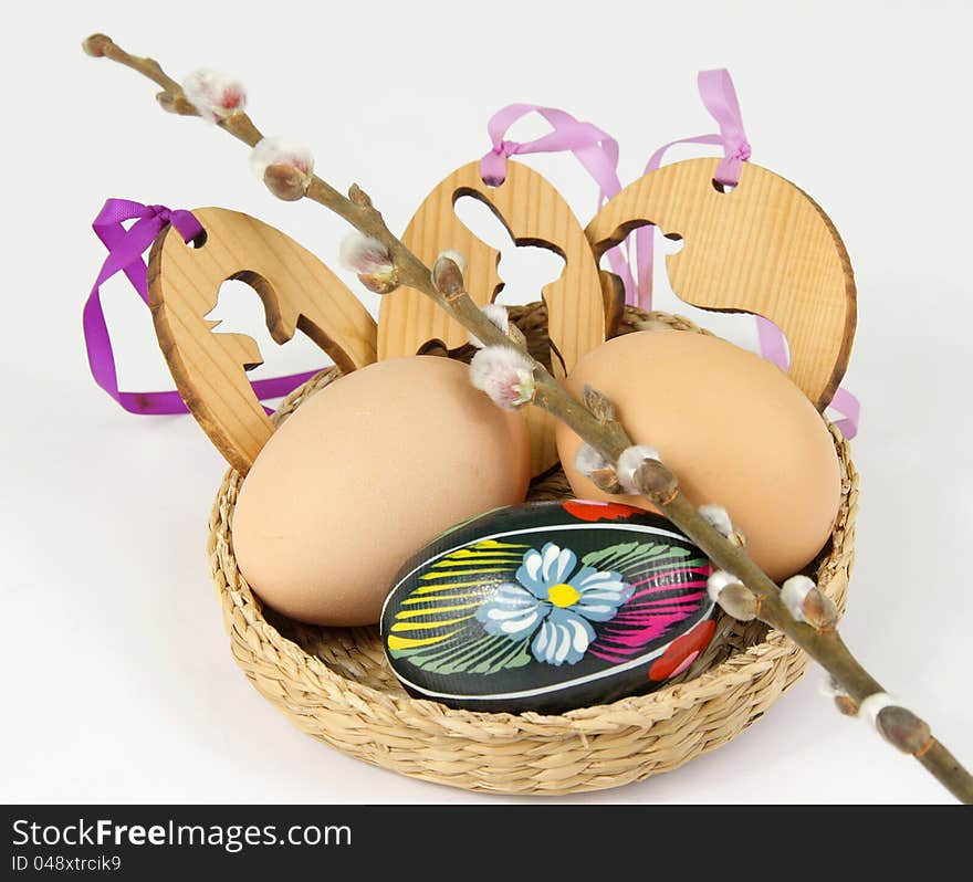 Easter eggs with easter decorations