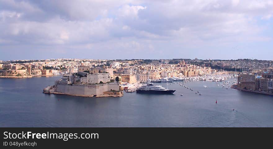 Grand harbour with city fortress and yacht marine - Valletta, Malta. Grand harbour with city fortress and yacht marine - Valletta, Malta