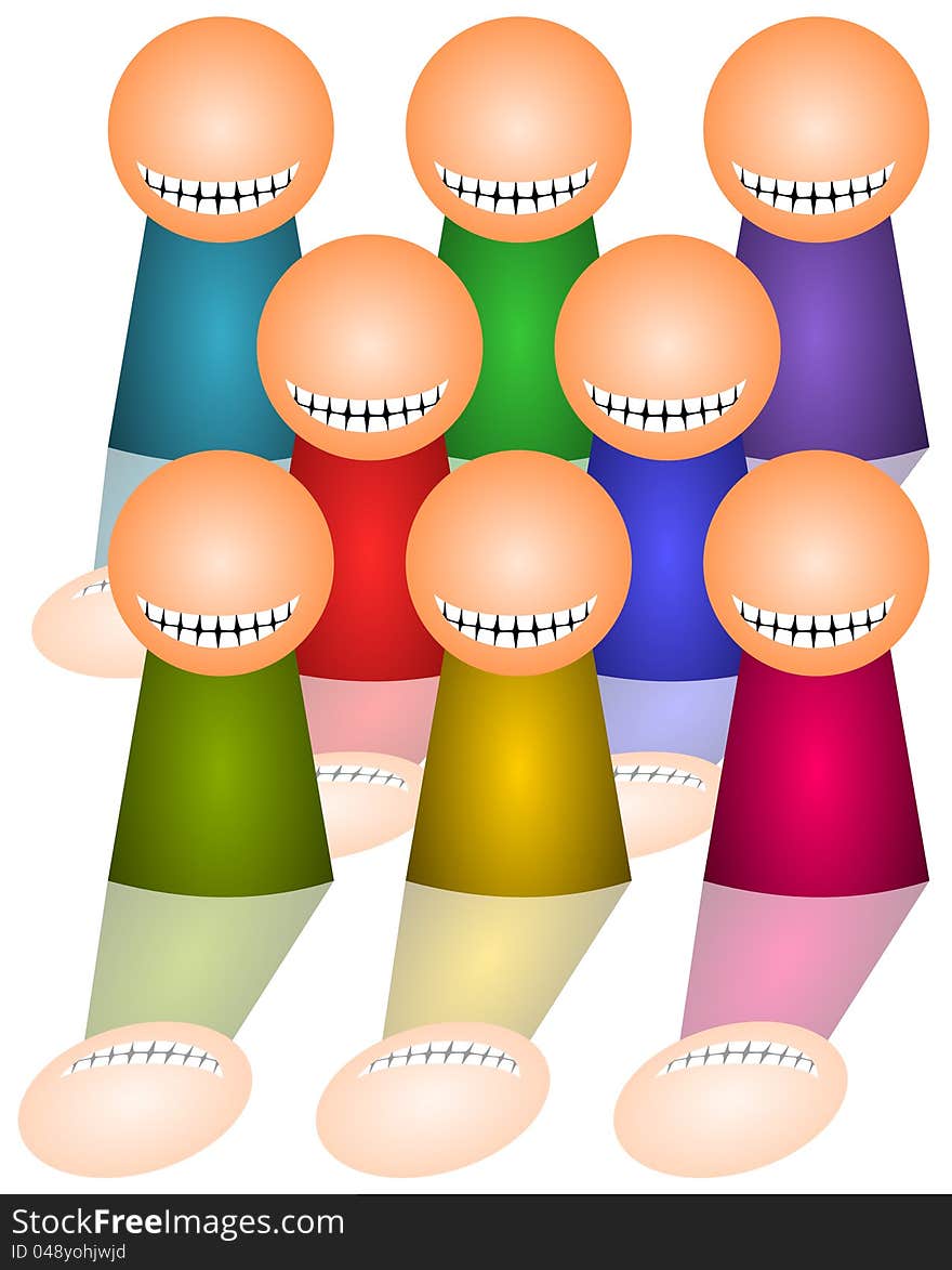 A group of smiling people in a symbolic and abstract illustration. A group of smiling people in a symbolic and abstract illustration