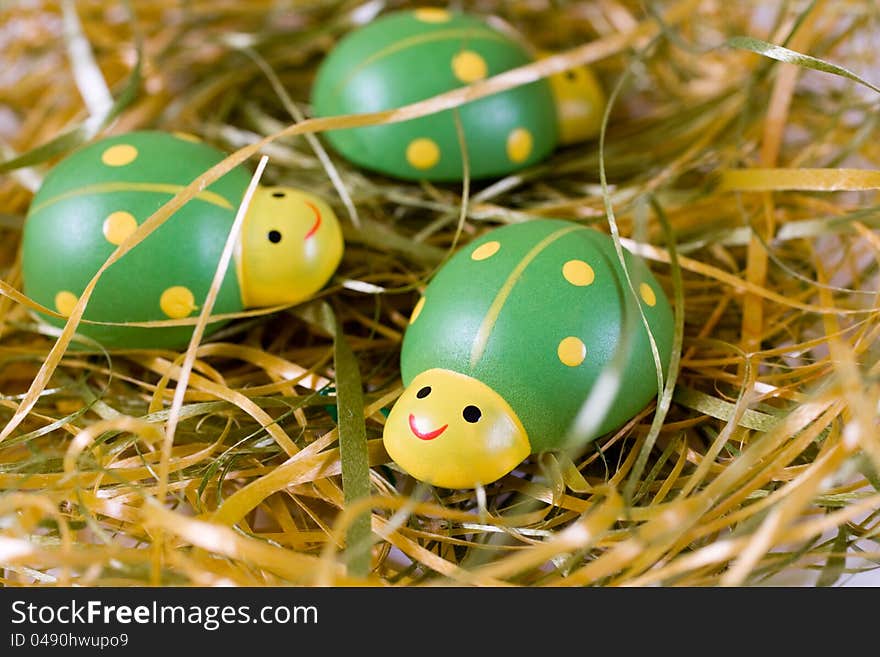 Colorful wooden green ladybugs easter decoration