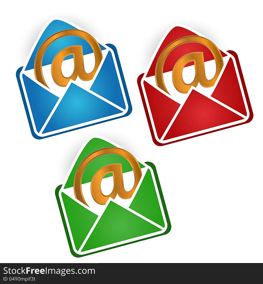 Three multi-colored envelopes on a white background. Three multi-colored envelopes on a white background