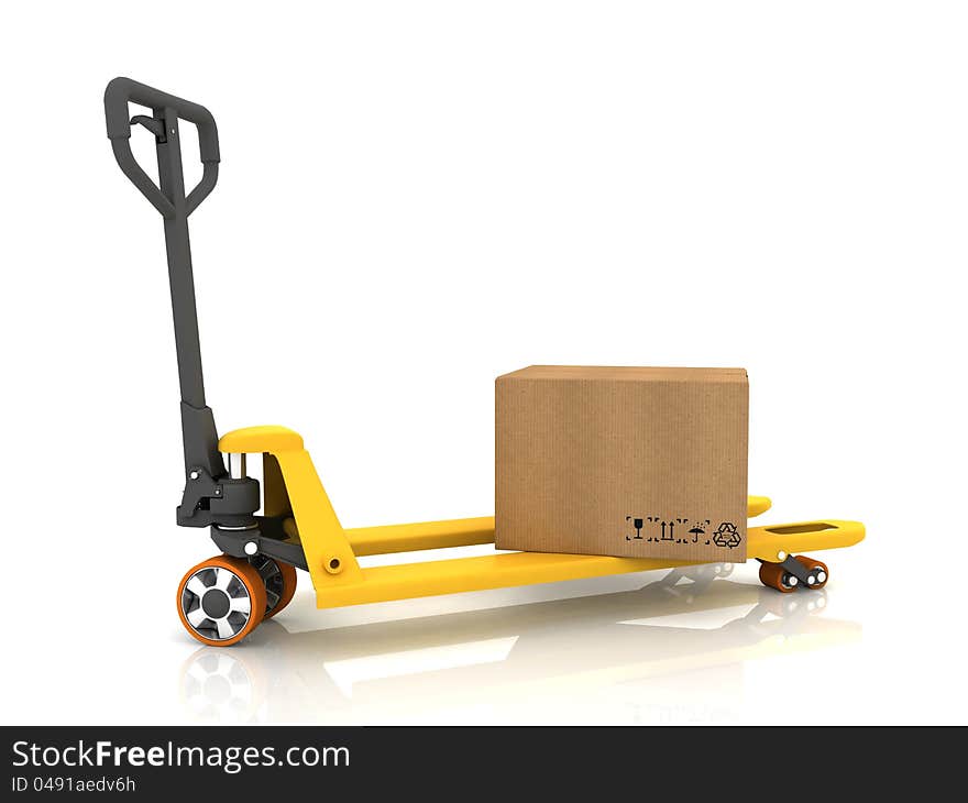 Cardboard Boxes on Pallet Truck  on White