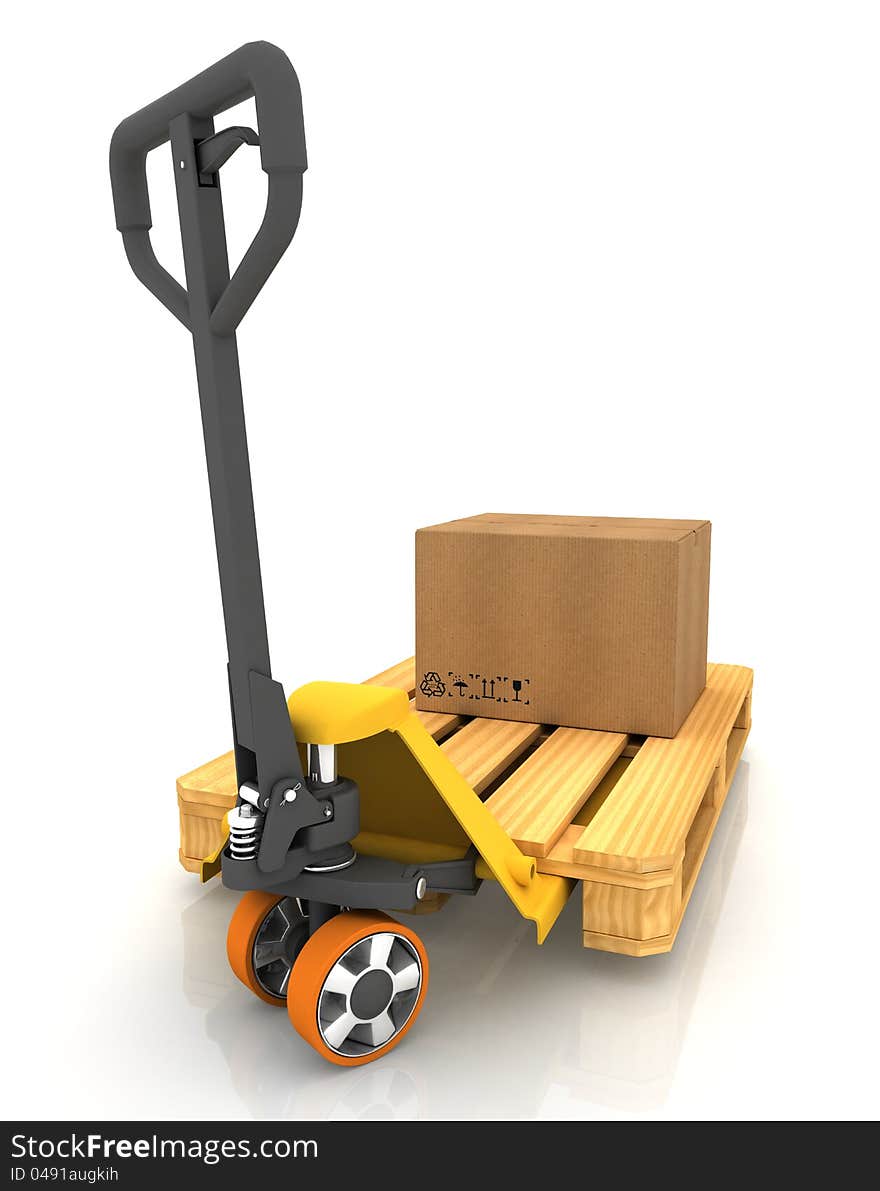 Cardboard Boxes on Pallet Truck  on White