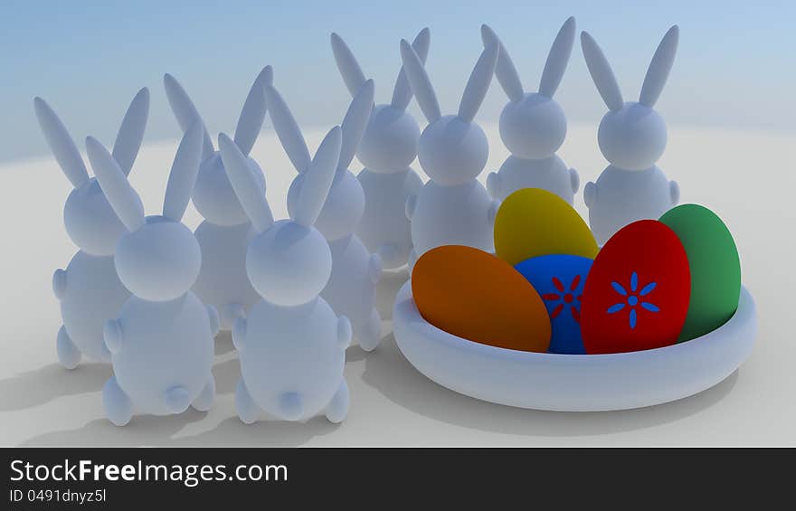 Easter rabbits with easter eggs. Easter rabbits with easter eggs.