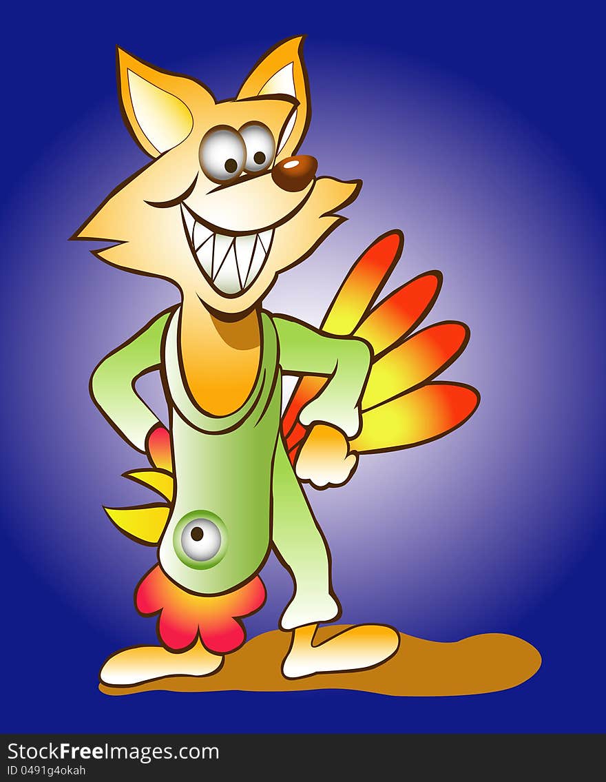 Funny fox cartoon character in costume