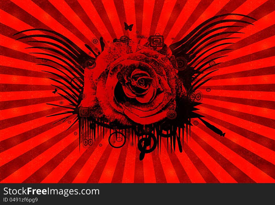 Grunge rose background. Photographic image manipulated in Photoshop