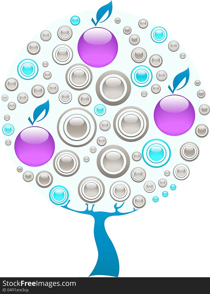 Apple tree made of purple, blue and grey gems. Apple tree made of purple, blue and grey gems