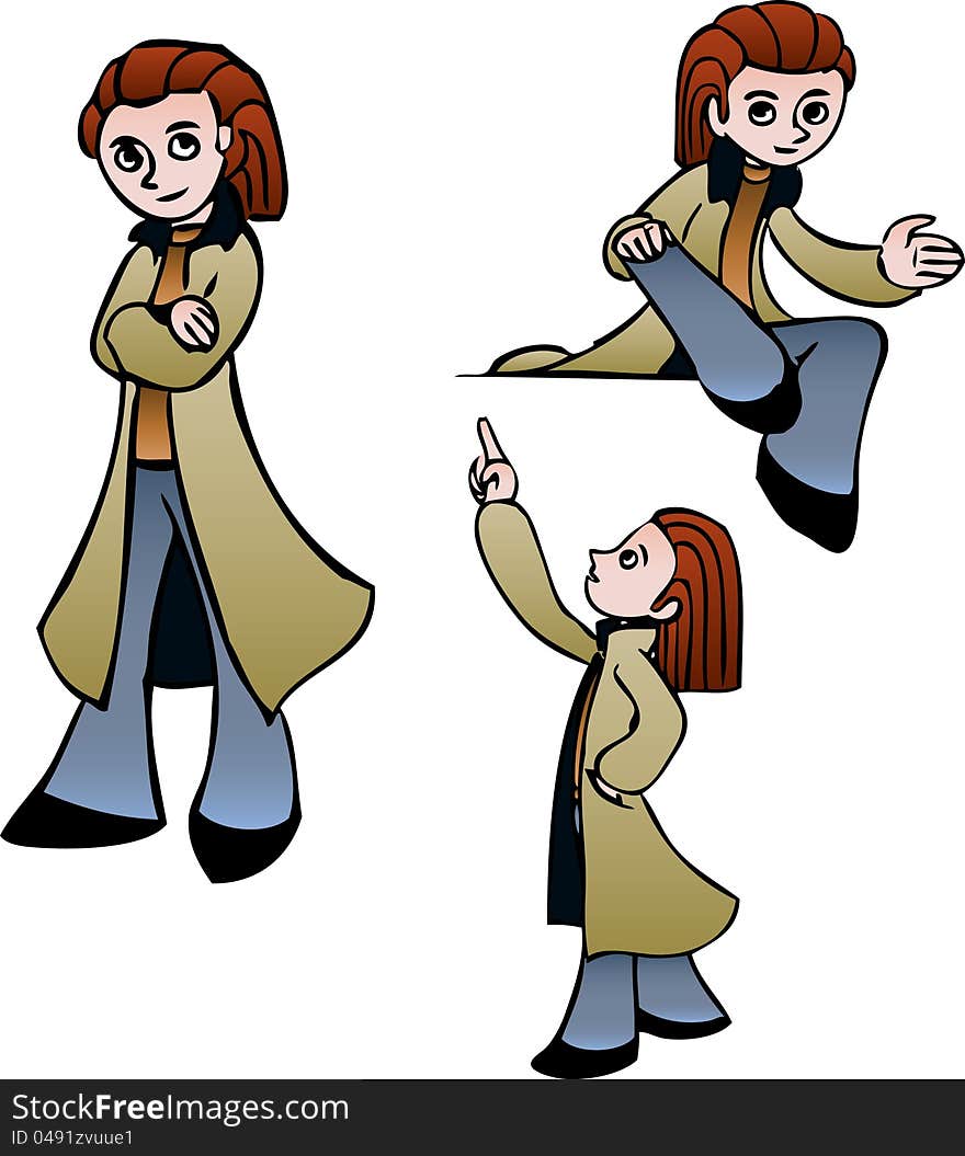 Curious cartoon boy in long coat