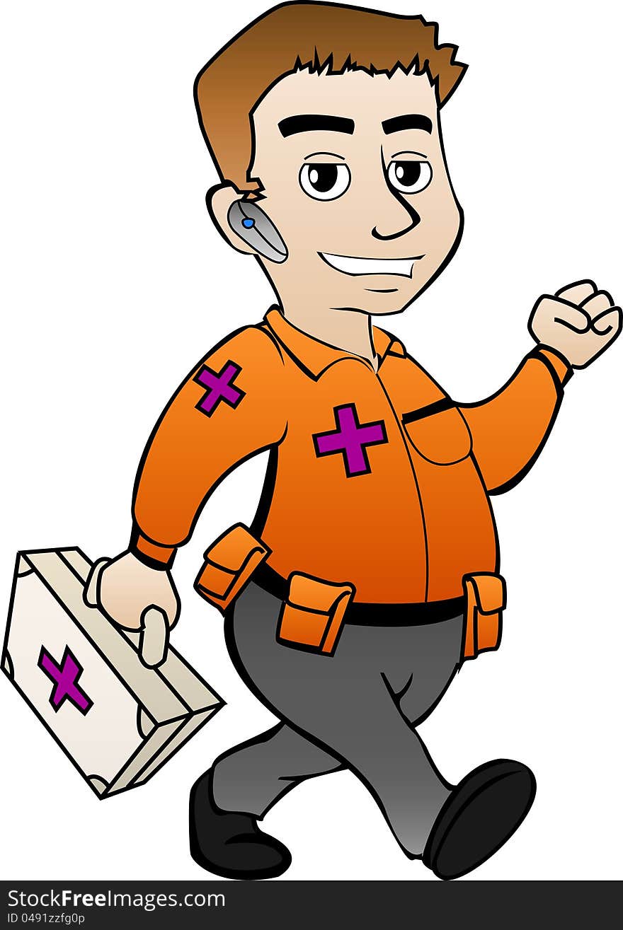 Cartoon rescue service doctor with first-aid kit. Cartoon rescue service doctor with first-aid kit