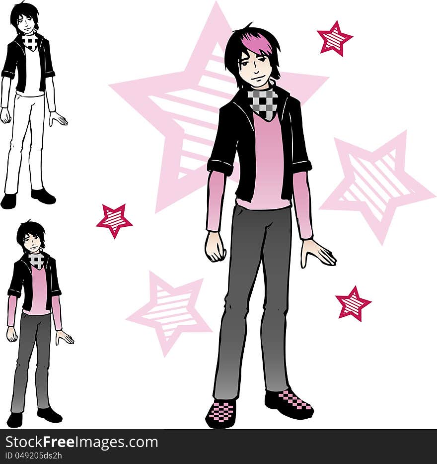 An emo boy illustration in comic style, lineart and colored. An emo boy illustration in comic style, lineart and colored