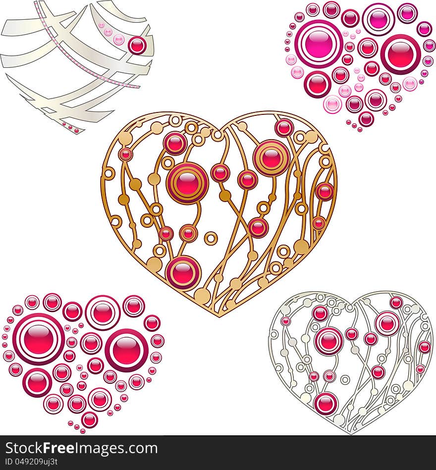 Set of jewelry designed hearts. Set of jewelry designed hearts