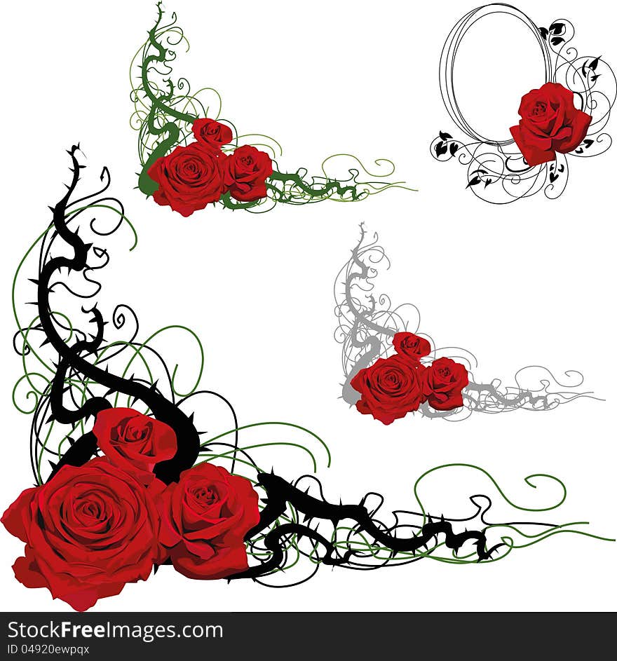 Set of floral design elements with roses. Set of floral design elements with roses