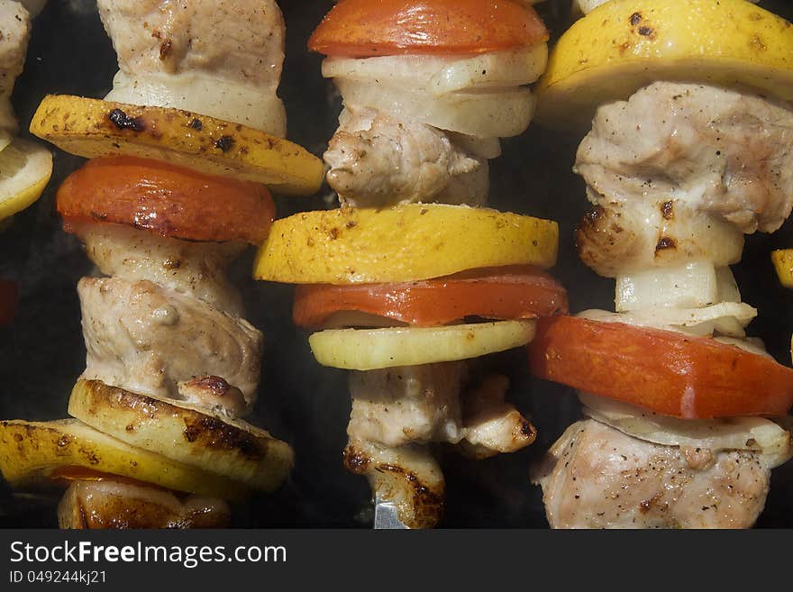 Raw shashlik on a skewer