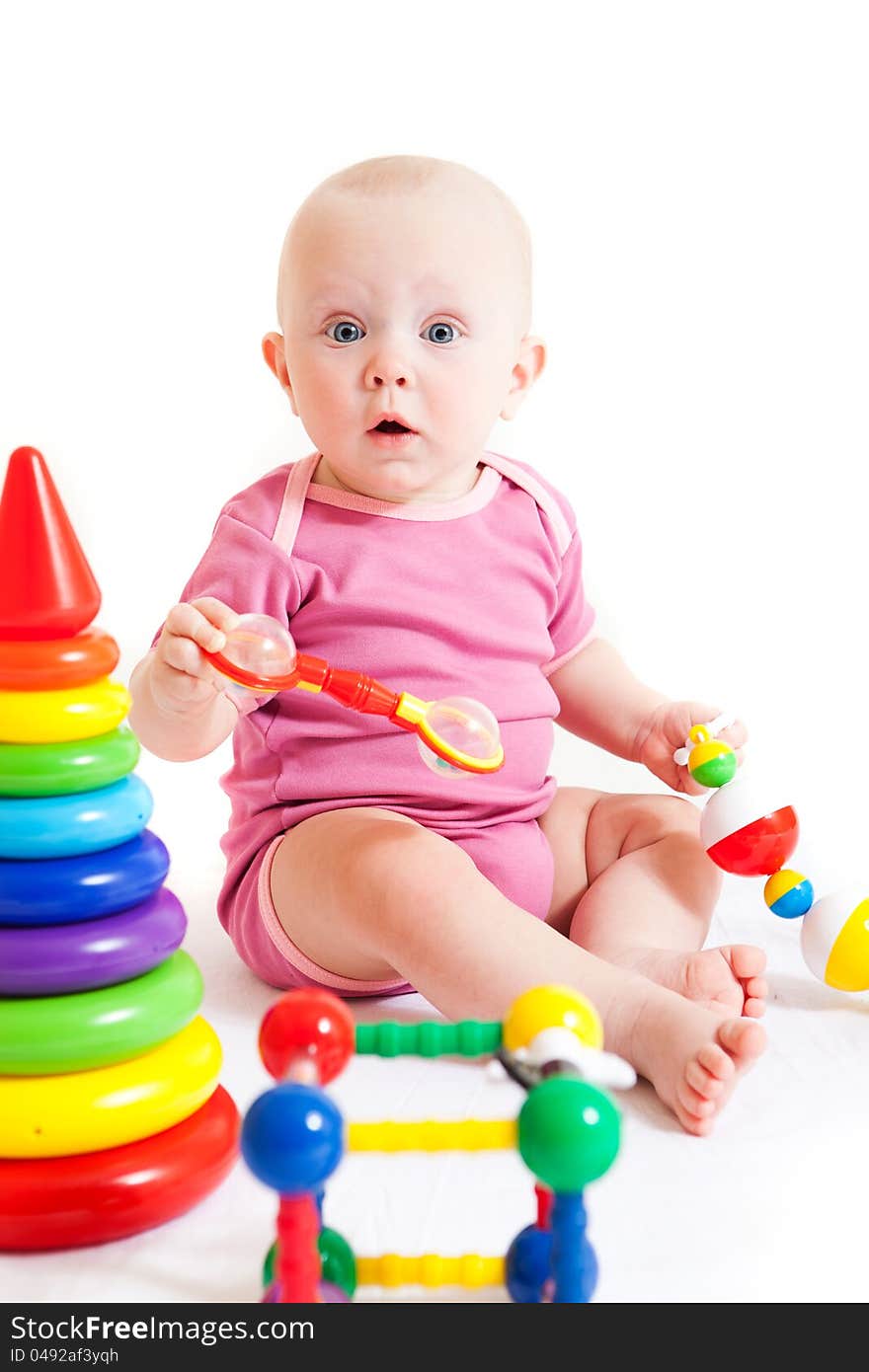 Portrait of cute little girl. Isolated on white