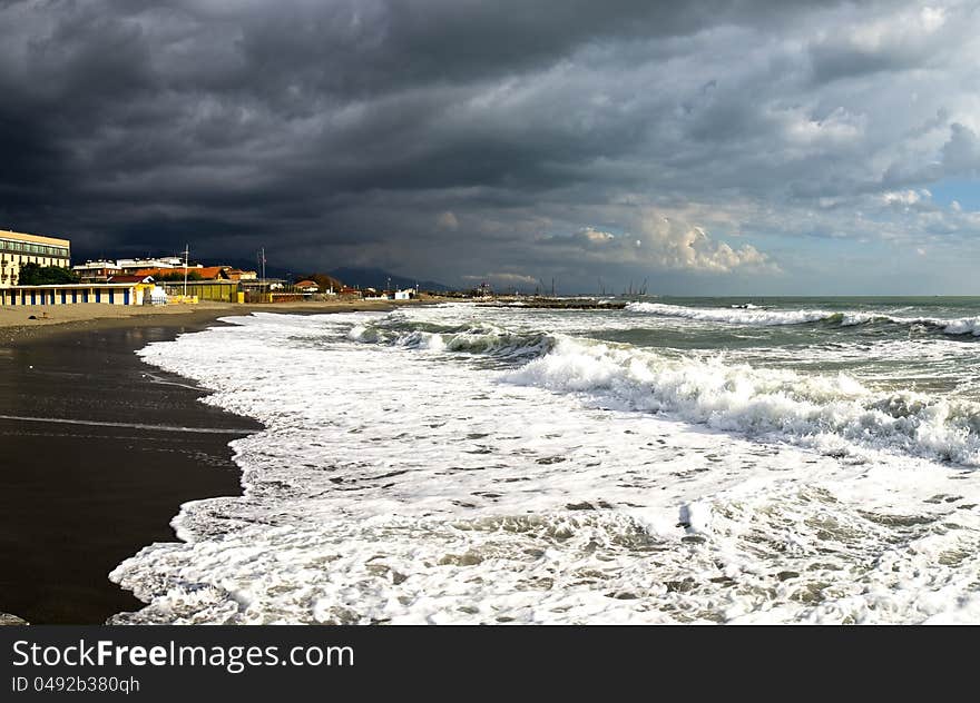 View of a beach named marinella near la spezia,in winter