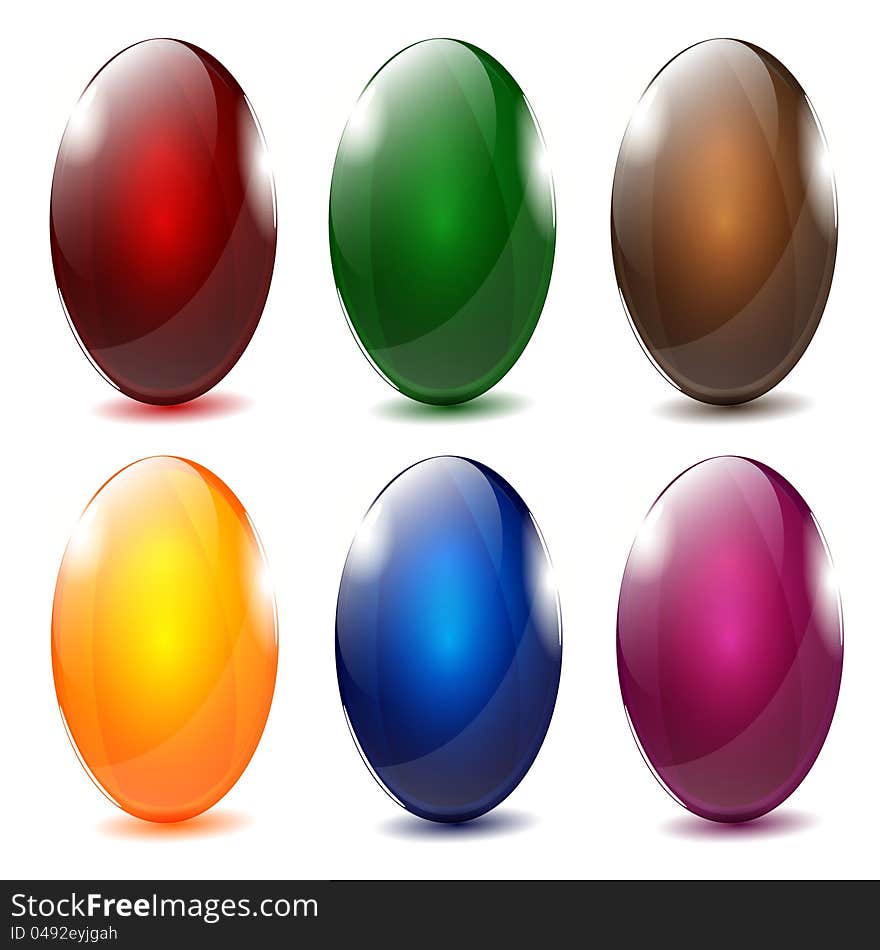 Elegant glossy Easter eggs in six colors.