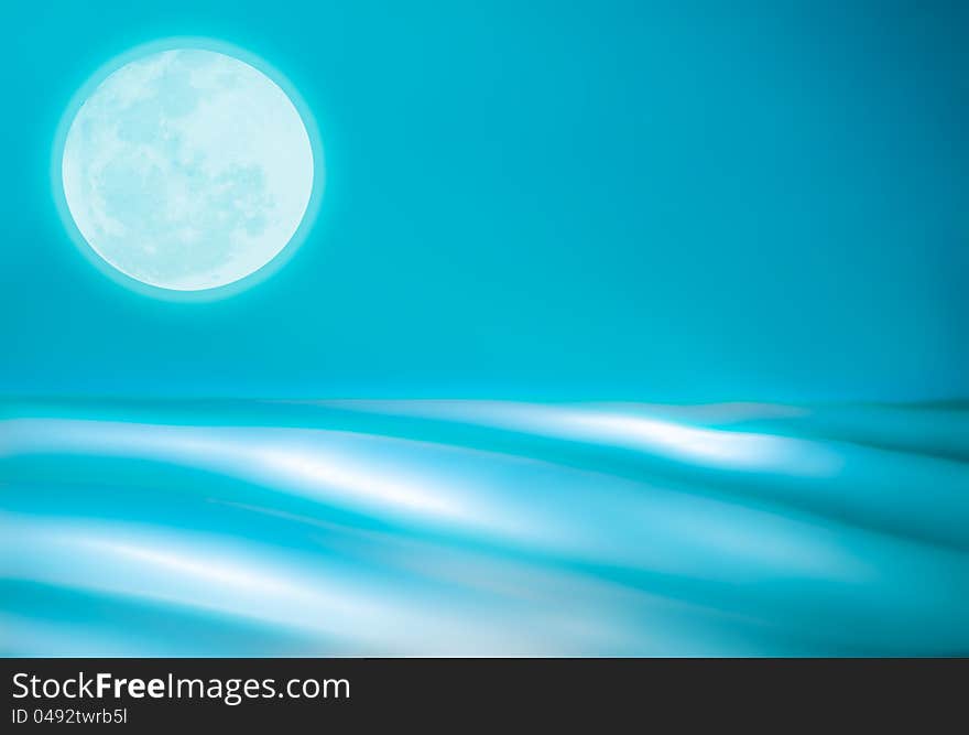 Abstract Teal Ocean with Full Moon