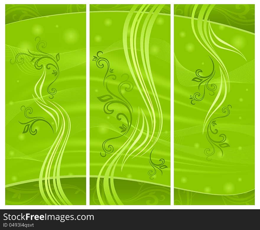 Background with lines in green, floral decoration, illustration. Background with lines in green, floral decoration, illustration