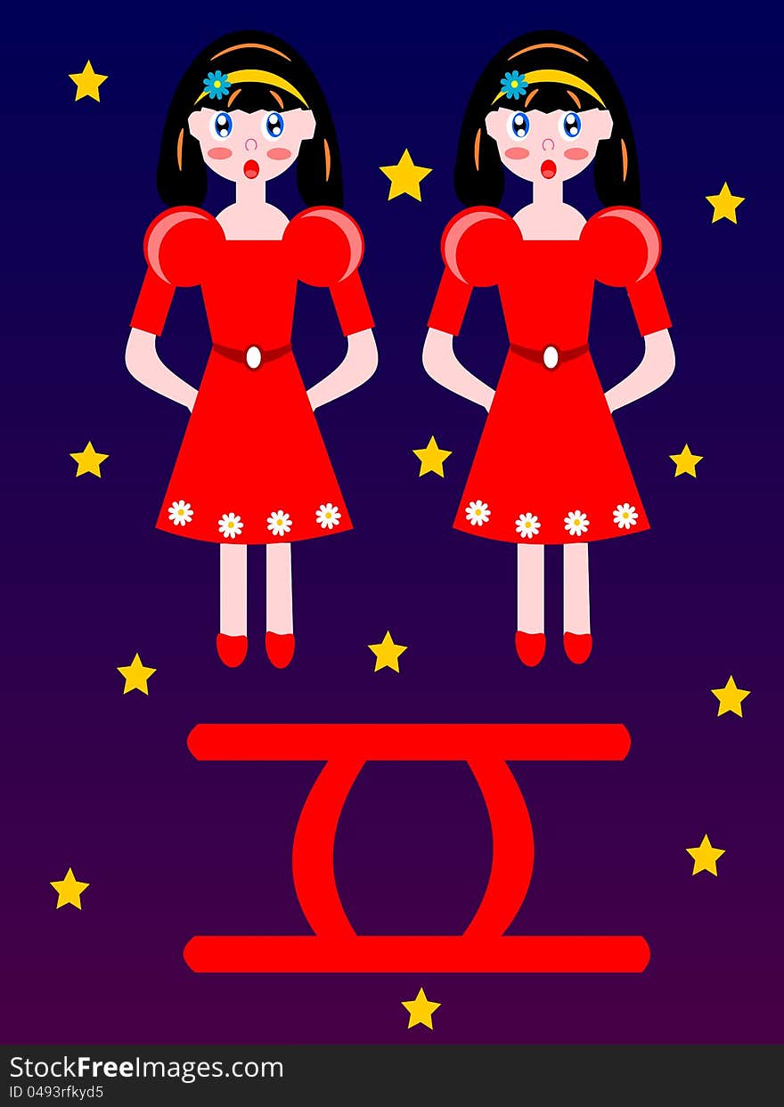 Gemini zodiac star sign on stars background