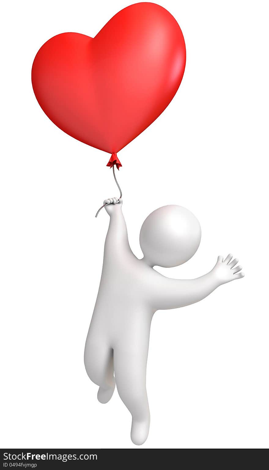 Balloon in heart shape. Man flying in a balloon. Holding a balloon. 3d render