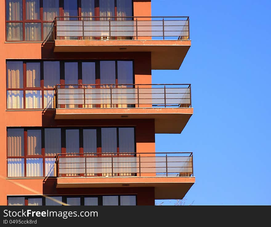 Modern apartment with balconies and blue sky in Cluj-Napoca, Romania. Modern apartment with balconies and blue sky in Cluj-Napoca, Romania