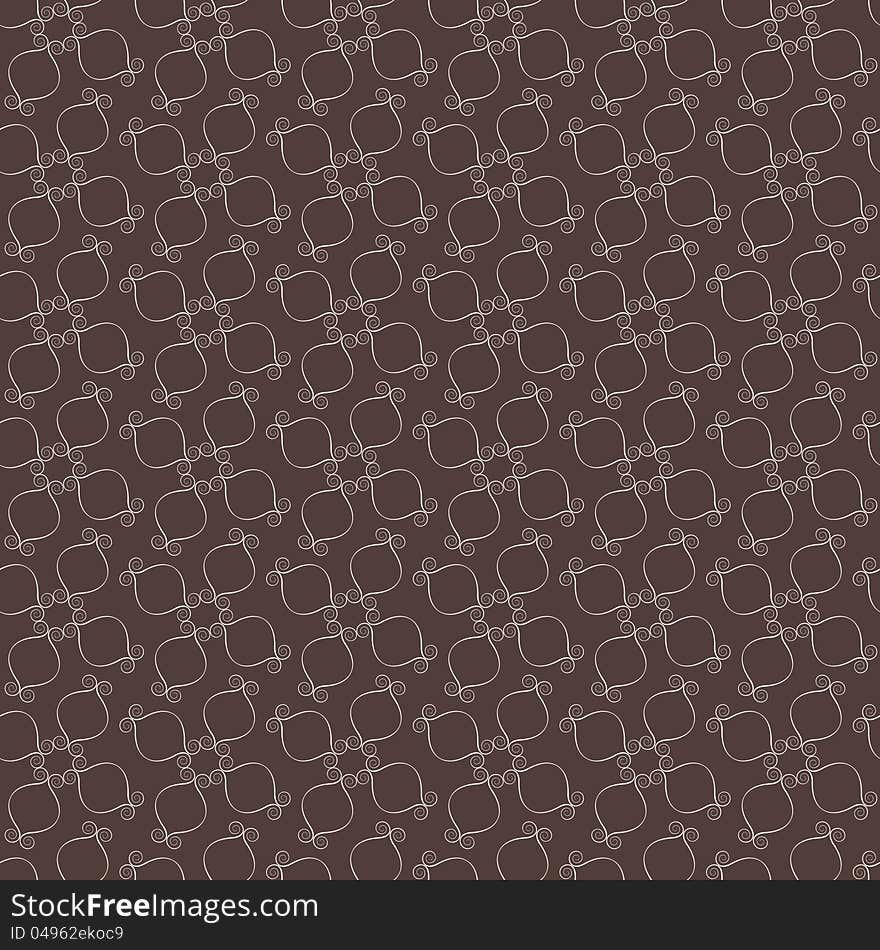 Elegant swirl vector pattern, white on brown