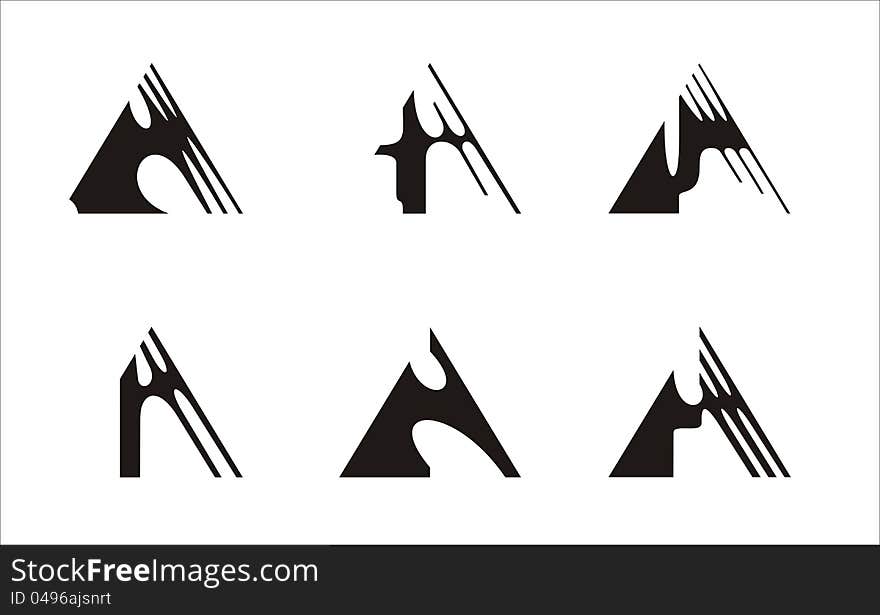 Six logos constructed on the basis of the triangle, black and white. Six logos constructed on the basis of the triangle, black and white