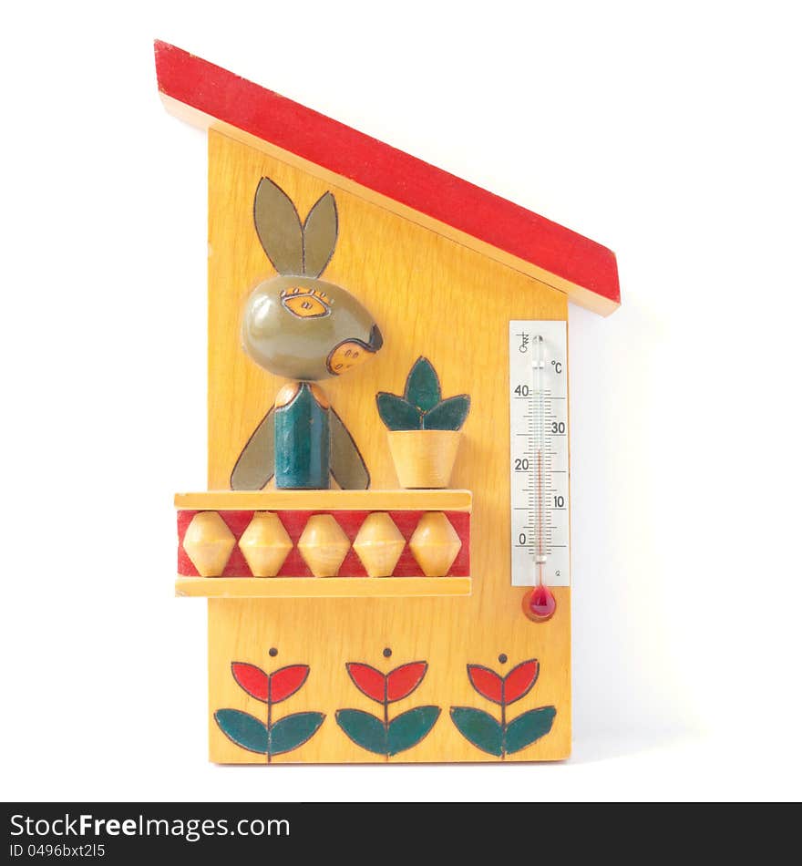 A thermometer decorated with a hare, flowers and other patterns. A thermometer decorated with a hare, flowers and other patterns.