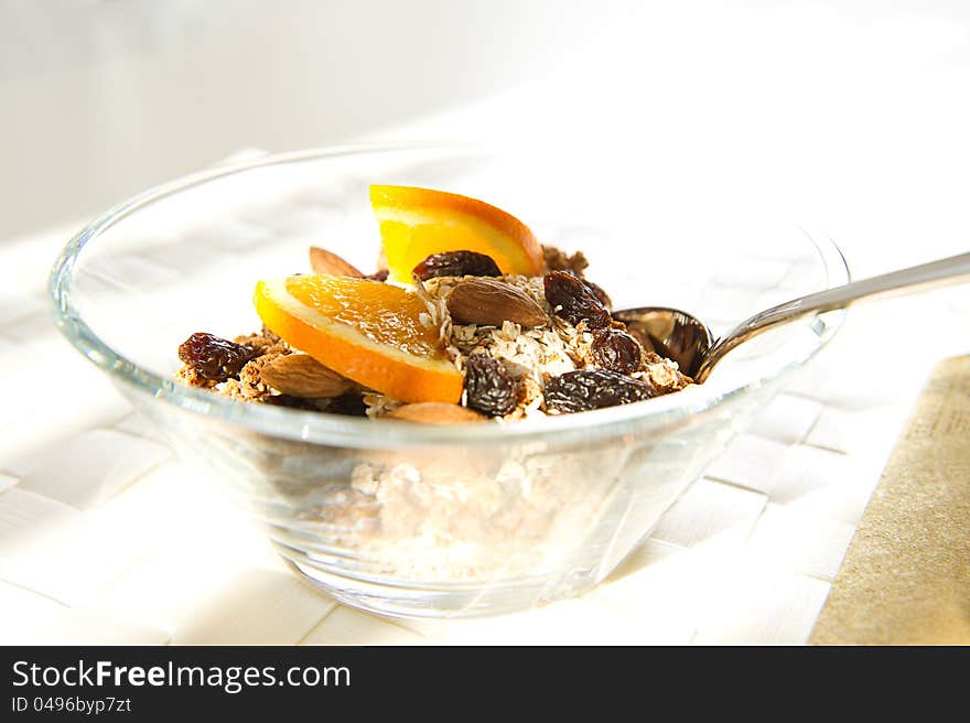 Close-up of a bowl of healthy muesli. Close-up of a bowl of healthy muesli