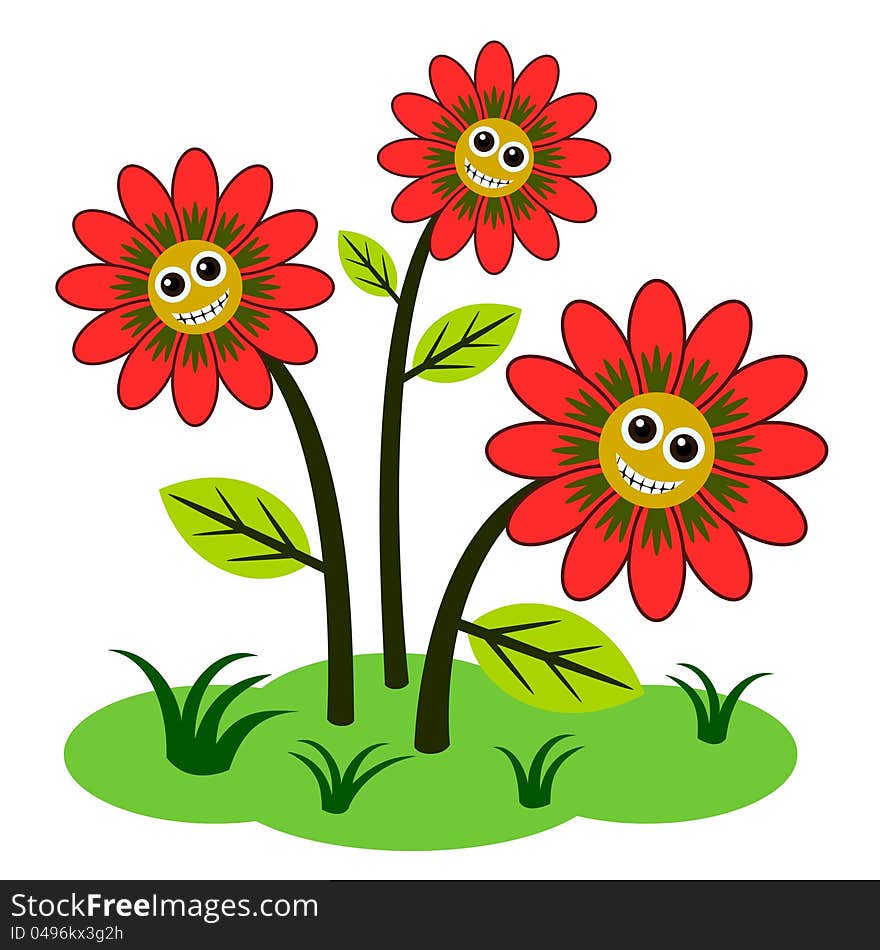 Cute cartoon flowers with happy and smiling faces. Cute cartoon flowers with happy and smiling faces