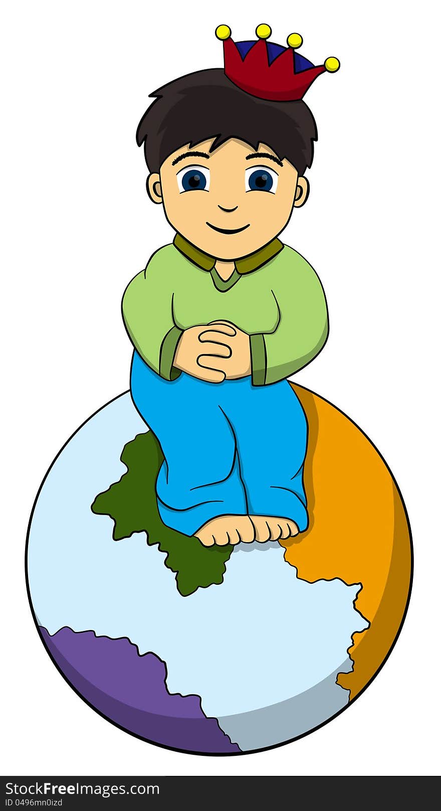 Cute cartoon boy sitting on top of the world. Cute cartoon boy sitting on top of the world