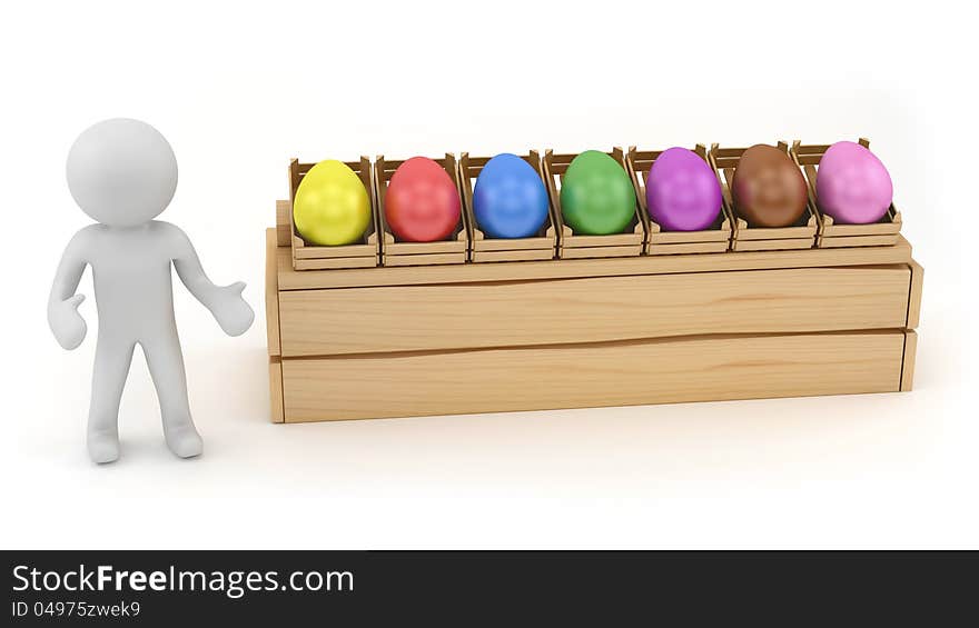 Render of a man selling easter eggs. Render of a man selling easter eggs