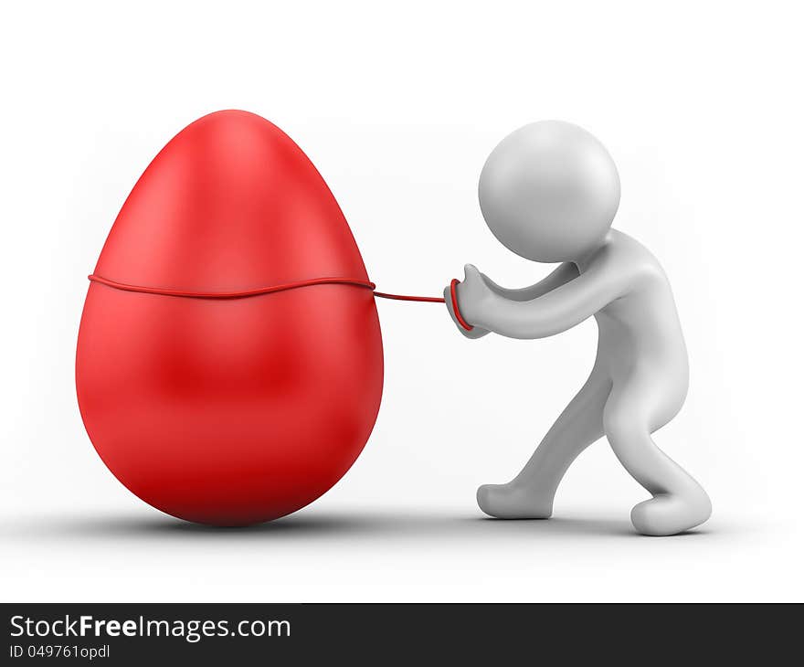 Render of a man pulling big easter egg. Render of a man pulling big easter egg