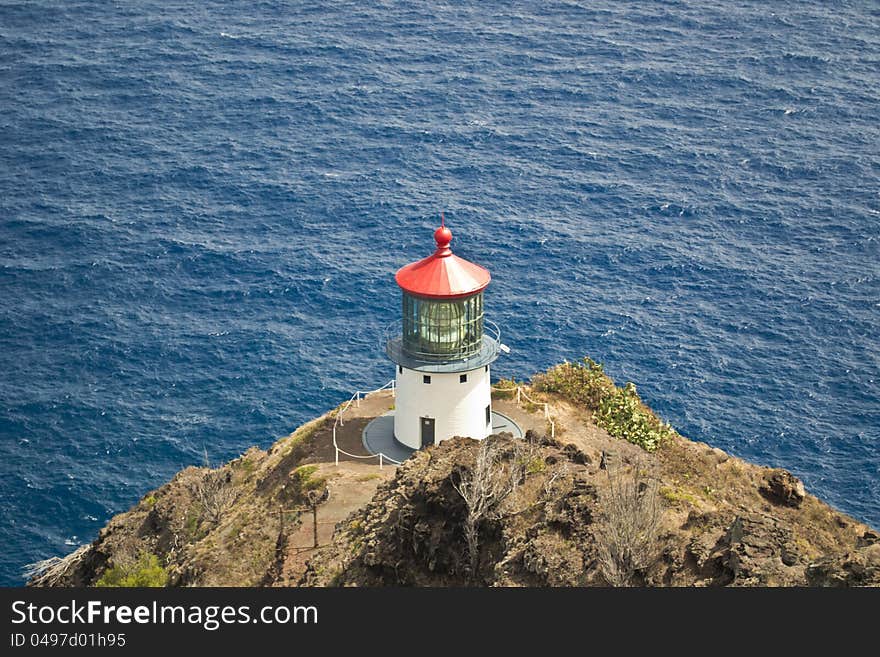 Close up of the Diamond Head Lighthouse in Honolulu, Hawaii.