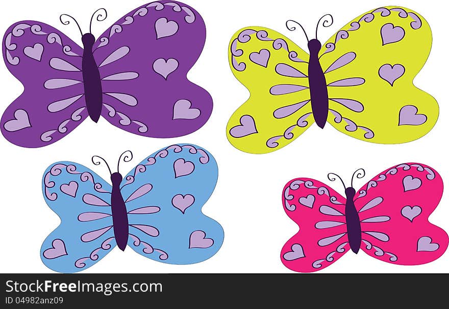 Four varicoloured butterflies