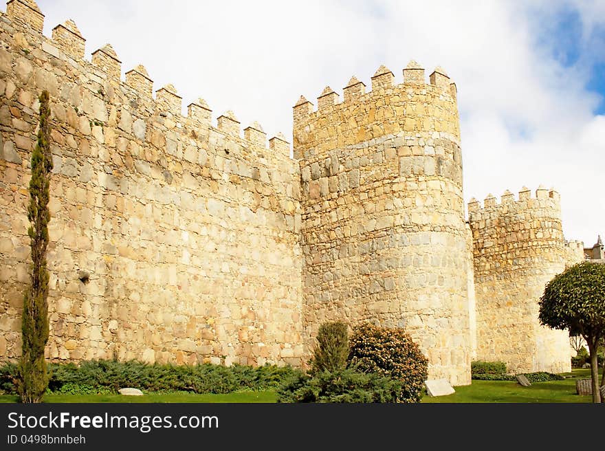 Tower of fortress wall in Avila