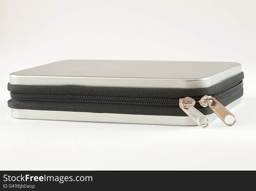 Silver metal box with zipper