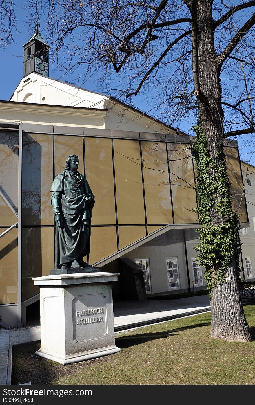 The statue of the poet Friedrich Schiller in Salzburg, Austria. The statue of the poet Friedrich Schiller in Salzburg, Austria